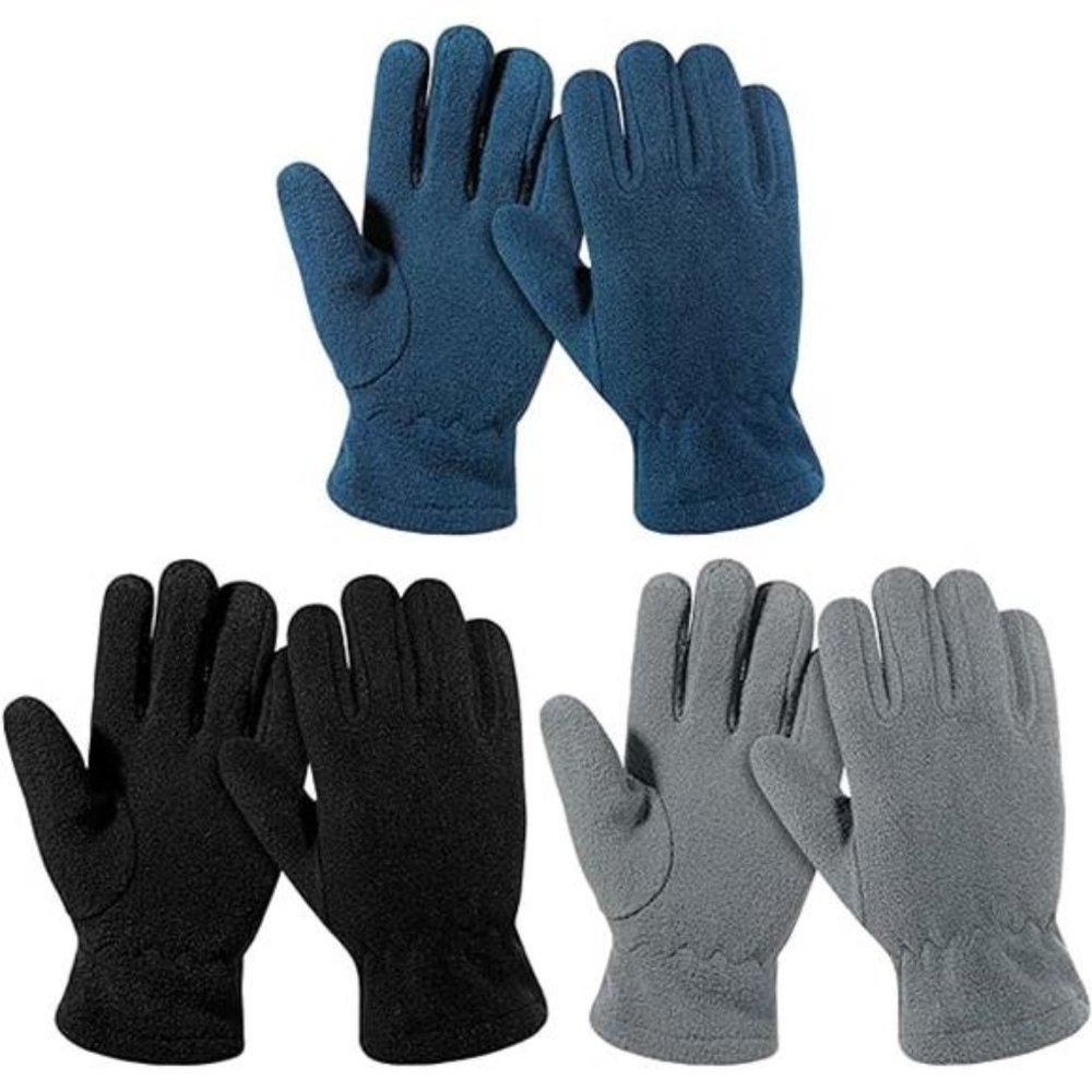 3 Pairs Kids Fleece Winter Gloves Warm Gloves Full Fingers Gloves, Mixcolor
